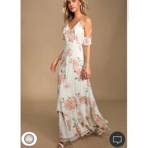 Lulu’s Take You There Ivory Floral Print Maxi Dress